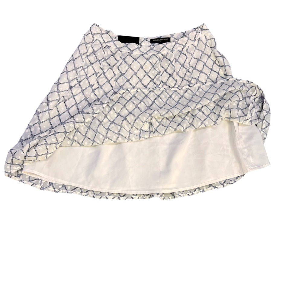 Banana Republic White Navy Diamond Grid Swiss Dot Flared Mini Skirt Nautical - Picture 5 of 8